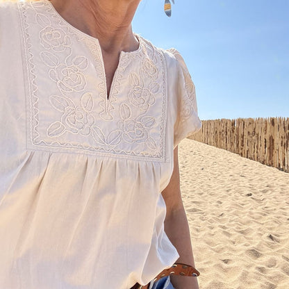 blouse sans manche en coton brodée