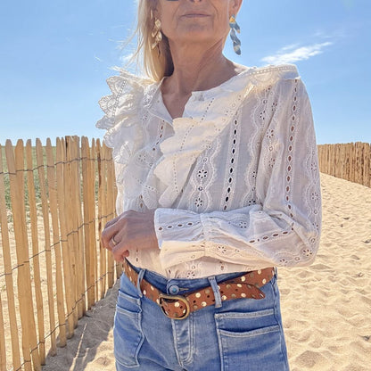 blouse coton blanc cassé broderie casual chic