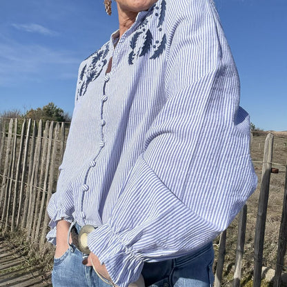 blouse coton rayure blanc bleu