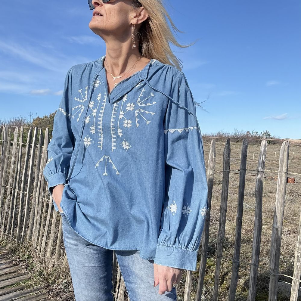 blouse bohème en coton denim