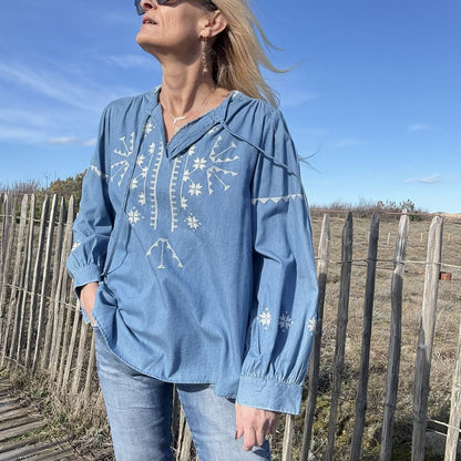 blouse bohème en coton denim