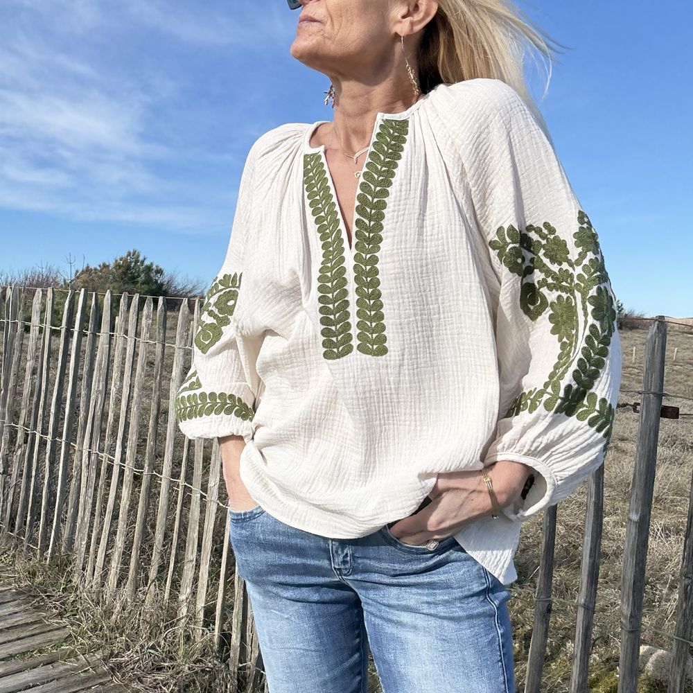 Blouse bohème en gaze de coton – Broderie délicate - Briana