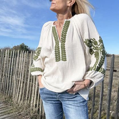 Blouse bohème en gaze de coton – Broderie délicate - Briana