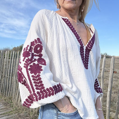 Blouse bohème en gaze de coton – Broderie délicate - Briana