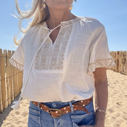 blouse sans manche en coton et dorure