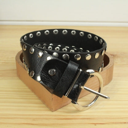 ceinture cuir noir clou argenté