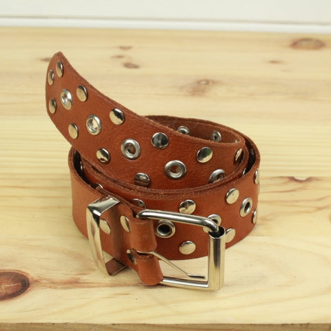 ceinture cuir camel clou argenté