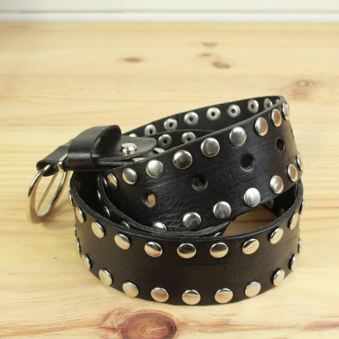 ceinture cuir noir clou argenté vintage