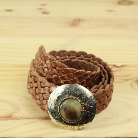 ceinture cuir tressé boucle ronde