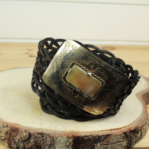 ceinture cuir noir tressé