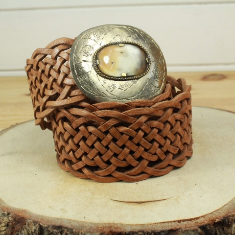 ceinture cuir tressé camel
