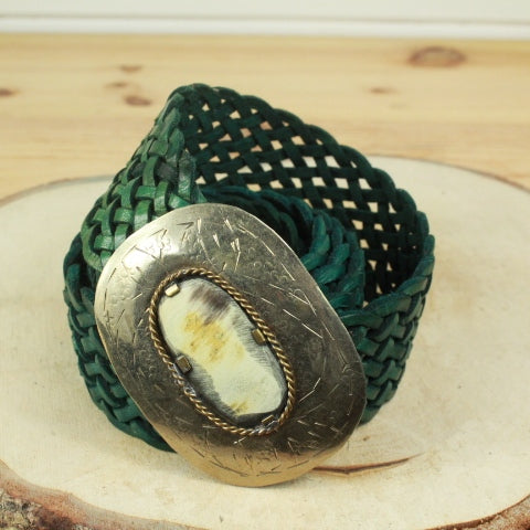 ceinture cuir tresse vert