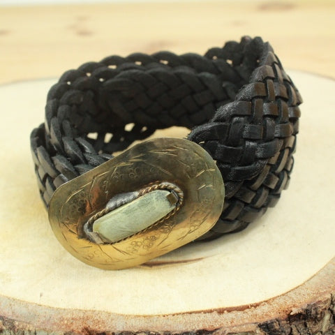 ceinture cuir noir tressé vintage