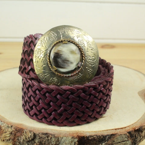 ceinture cuir tresse violet