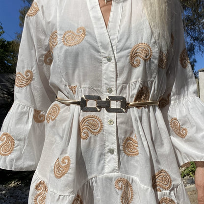 ceinture élastique vintage en metal doré