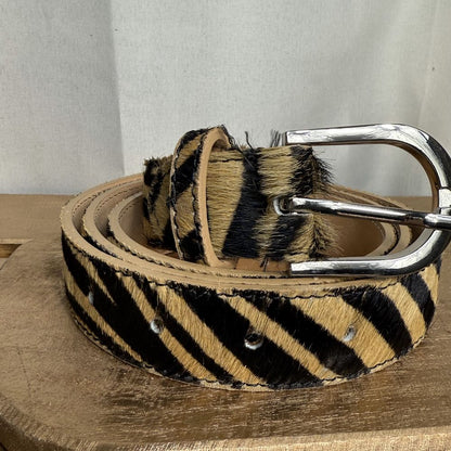 Ceinture en Cuir avec Fausse Fourrure Animale