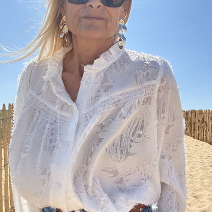 blouse blanche fluide et légère entièrement doublée broderie effet floral