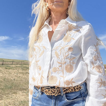 blouse chemise en coton broderie manche et devant 