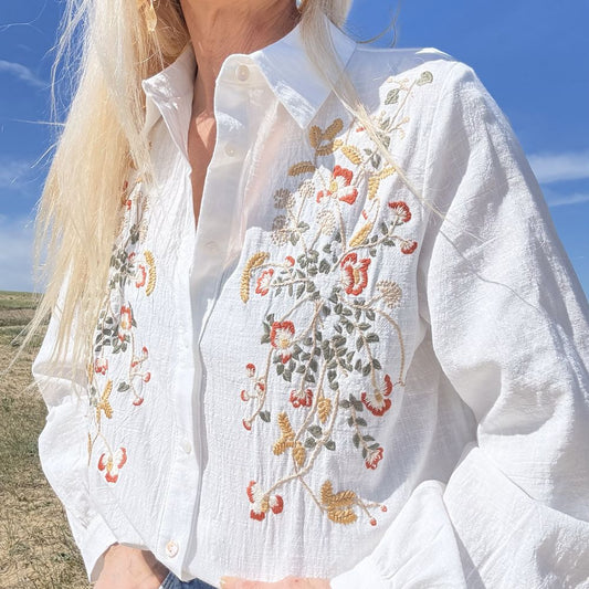 chemise femme en coton blanc broderie