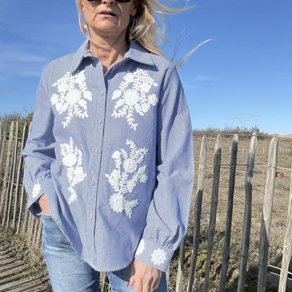 chemise rayure et broderie coton