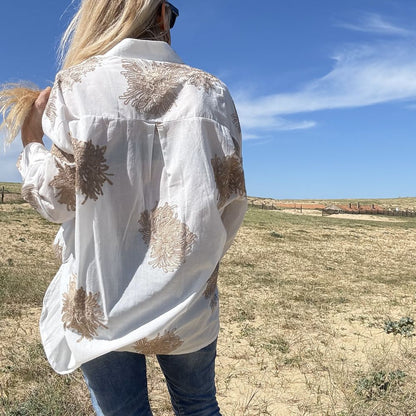 chemise ample bohème en coton blanc broderie dorée 