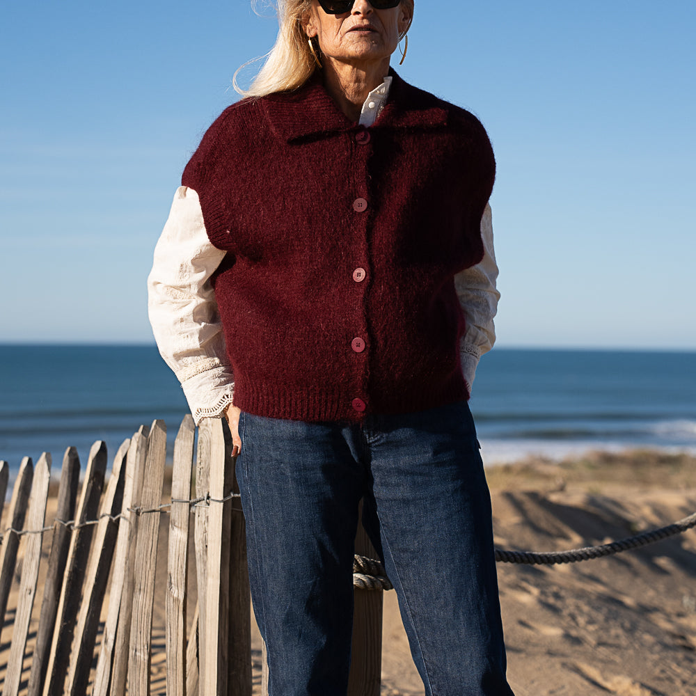 gilet sans manche en laine et kid mohair gros boutons