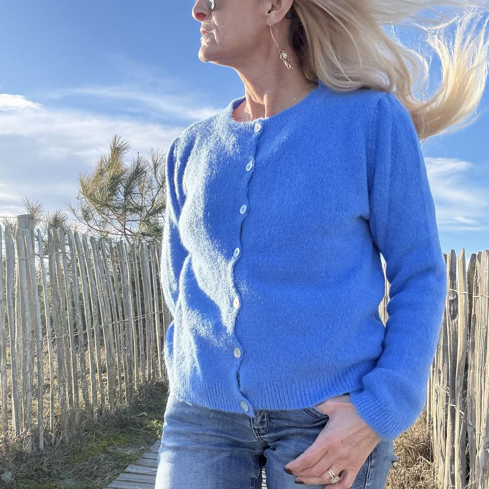 gilet court alpaga bleu