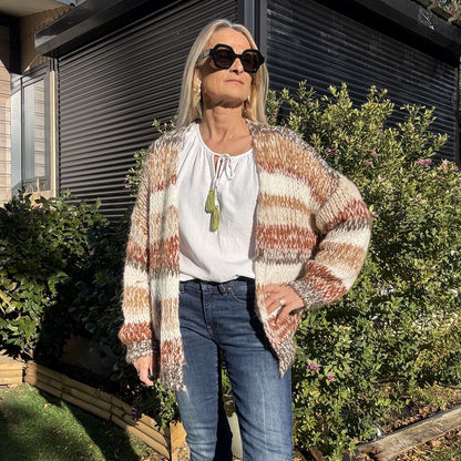 gilet longueur cuisse en grosse maille laine et mohair a rayures