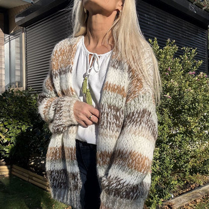 gilet grosse maille a rayures en laine et mohair