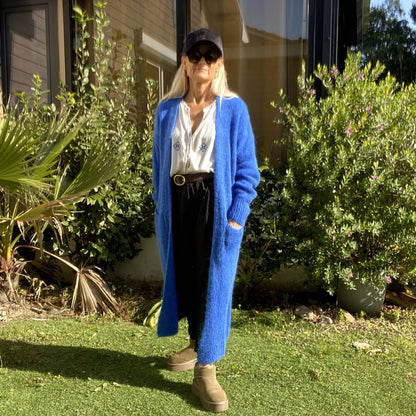 gilet long en alpaga bleu électrique