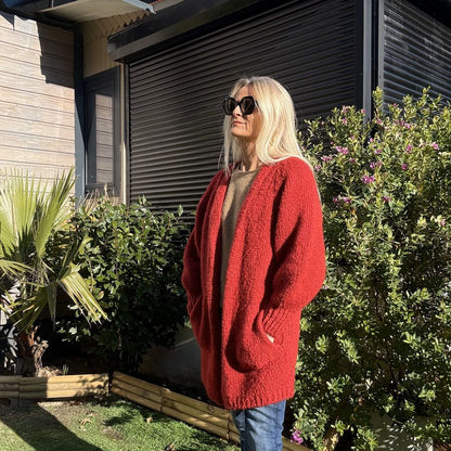 gilet grosse maille avec poche rouge