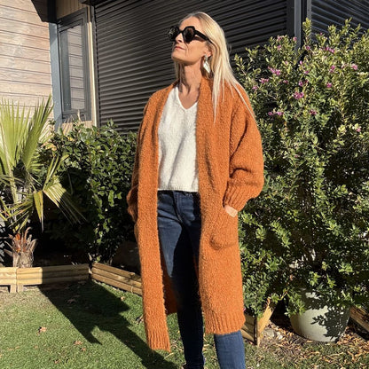 gilet long grosse maille rouille