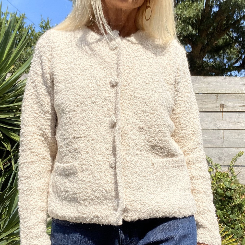 gilet pull crème en laine bouclette