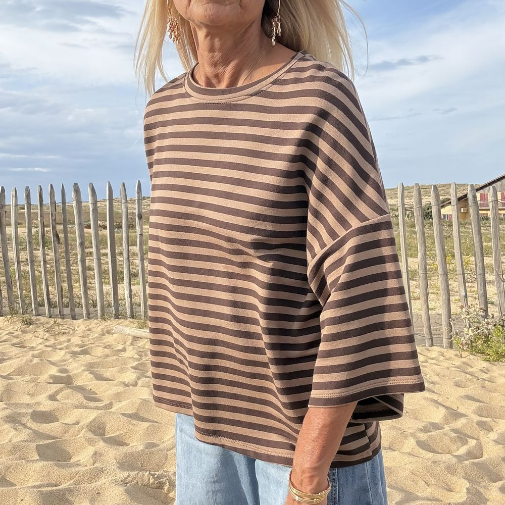 Sweat marinière rayures choc et beige