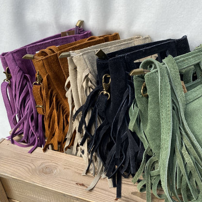 mini sac bandoulière en cuir daim