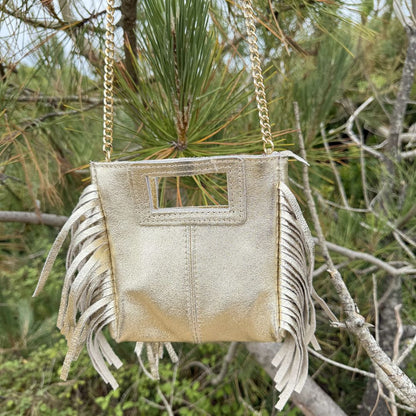 mini sac en bandoulière en cuir dore brillant