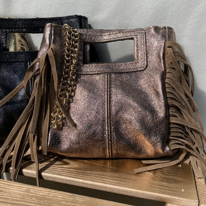 mini sac cuir métallisé bronze bandoulière chaine