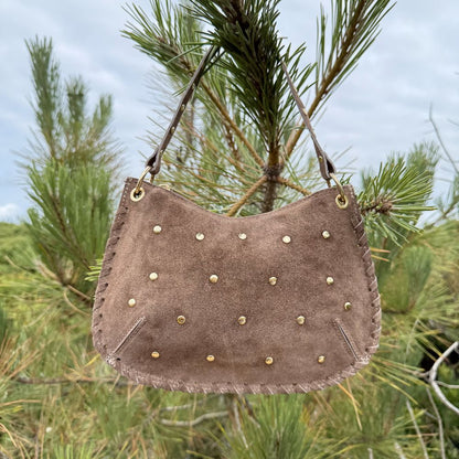 petit sac en cuir avec clous dorés double anse