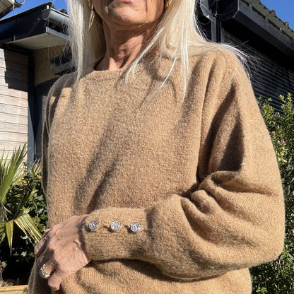 pull manche longue col rond en alpaga camel