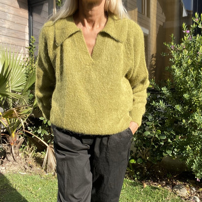 pull col polo en alpaga vert olive