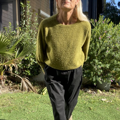 pull col rond en alpaga vert olive