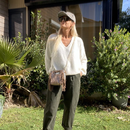 pull col v en alpaga blanc
