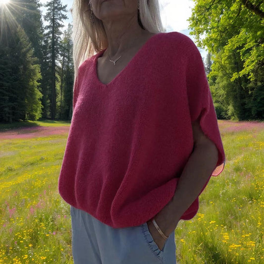 pull sans manche rose col v