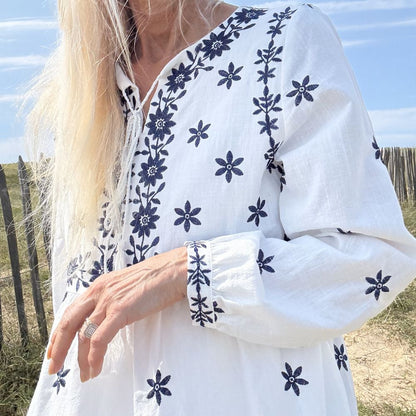 robe longue bohème manche longue finement brode