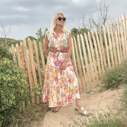 robe chemise sans manche fleurie