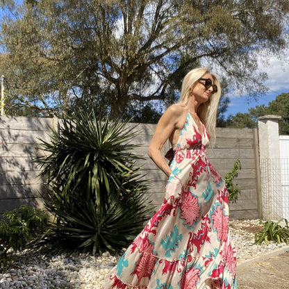 robe longue bohème dos nu volant