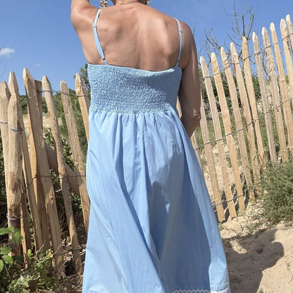 robe longue a bretelle en coton bleu