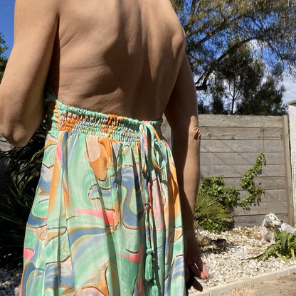 robe dos nu lien a nouer dans le dos pastel vert