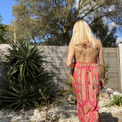 robe dos nu rose et doré