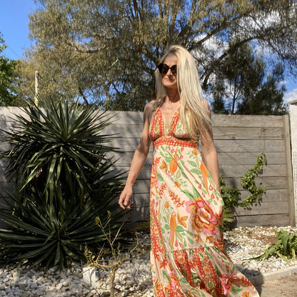 robe longue dos nu volante